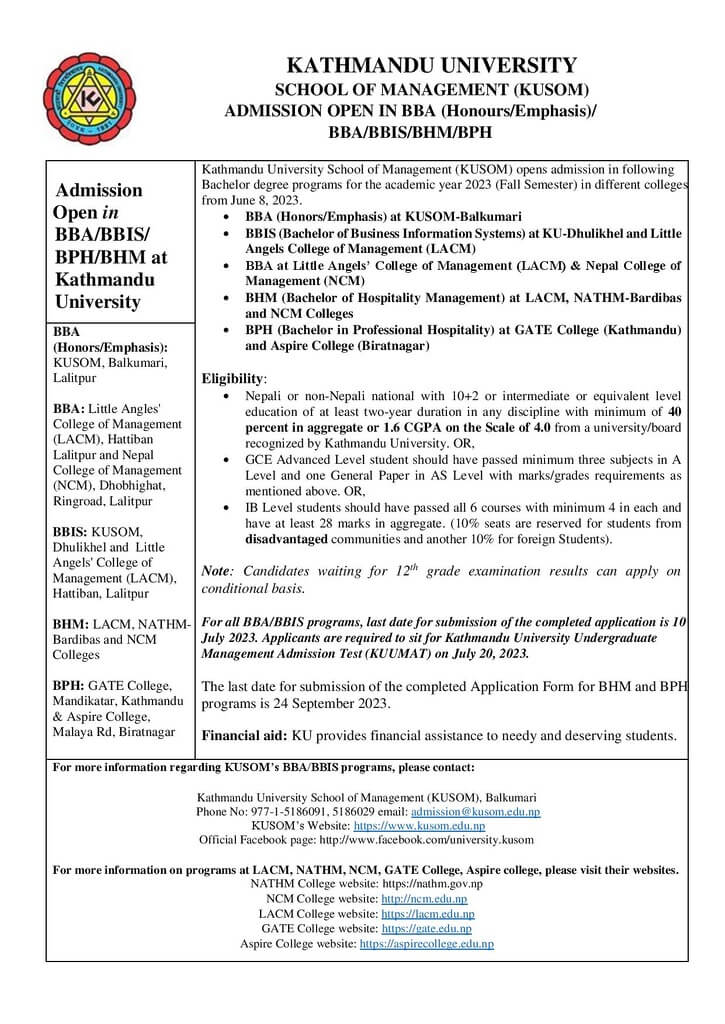 ADMISSION Open in BBA/BBIS/BHM/BPH 1 bba admission notice fall 2023 page 0011686295500